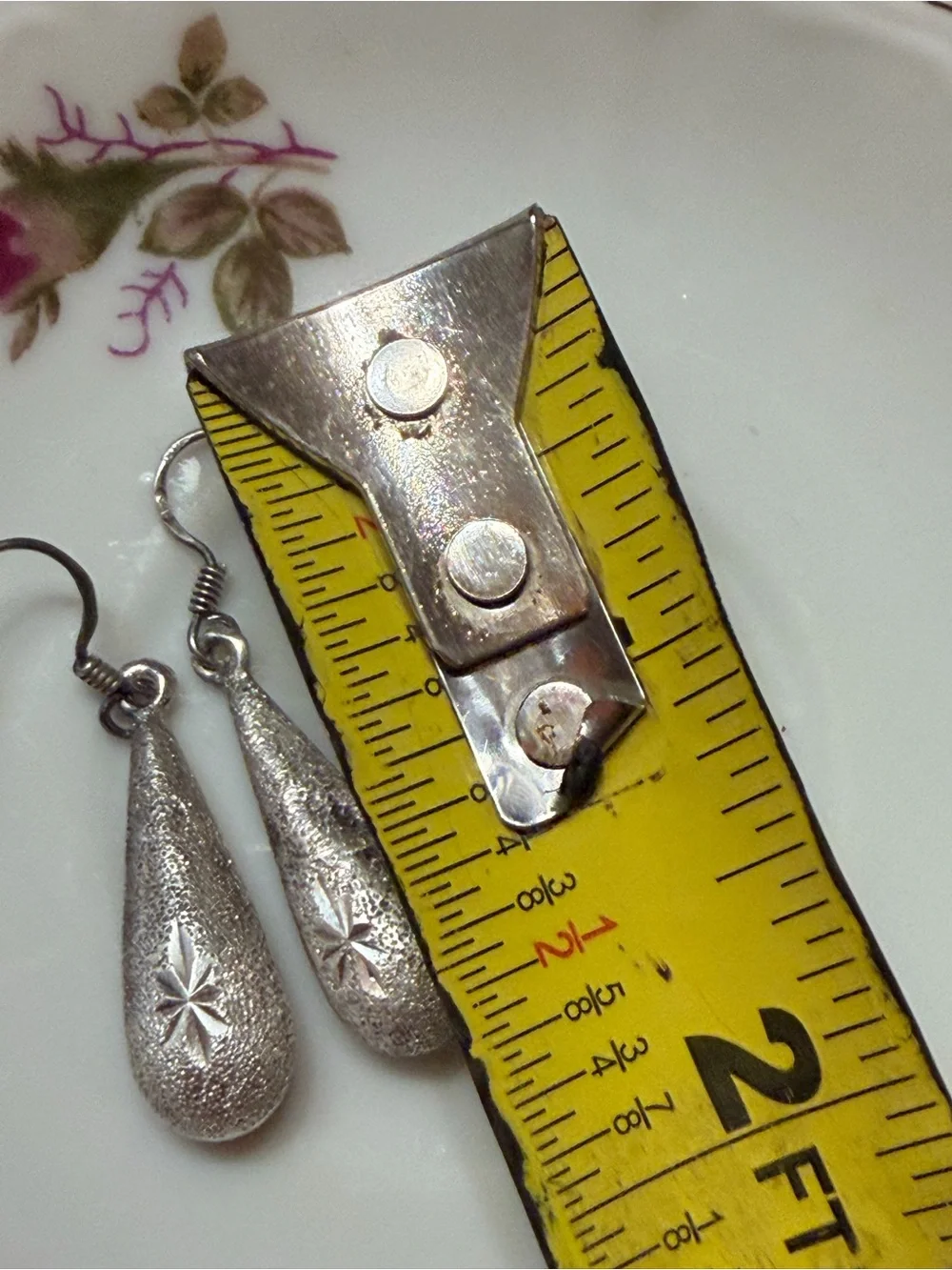 Vintage Silver Teardrop Earrings with Star Engraving